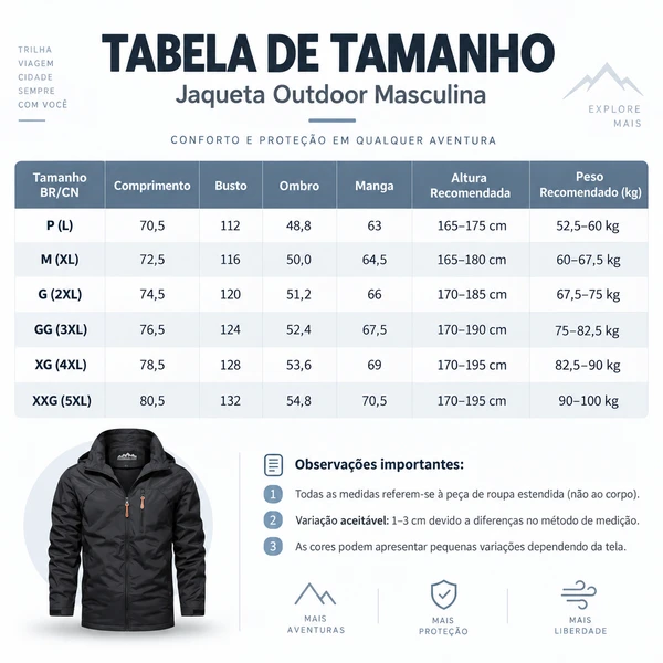 [Compre 1 Leve 2] Jaqueta Masculina Outdoor Impermeável com Capuz – Conforto, Proteção e Estilo
