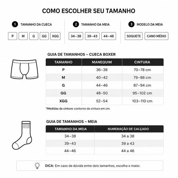 [Leve 10 e Pague 5] Kit Masculino Belvori – 5 Cuecas Boxer Premium + 5 Pares de Meias
