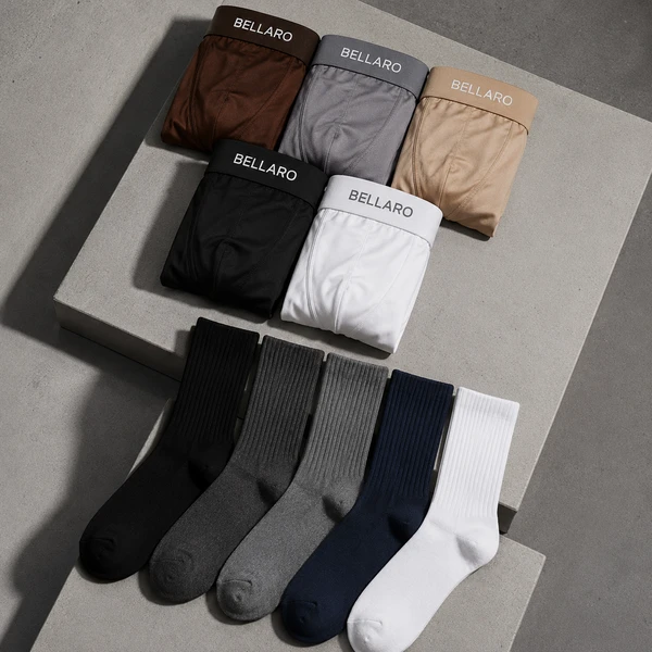 [Leve 10 e Pague 5] Kit Masculino Belvori – 5 Cuecas Boxer Premium + 5 Pares de Meias