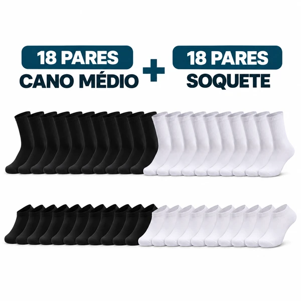 Kit 36 Pares de Meias Masculinas – Estoque para Meses com Mais Economia
