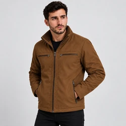 [Compre 1 Leve 2] Jaqueta Masculina de Sarja Forrada com Capuz Removível – Conforto, Estilo e Proteção