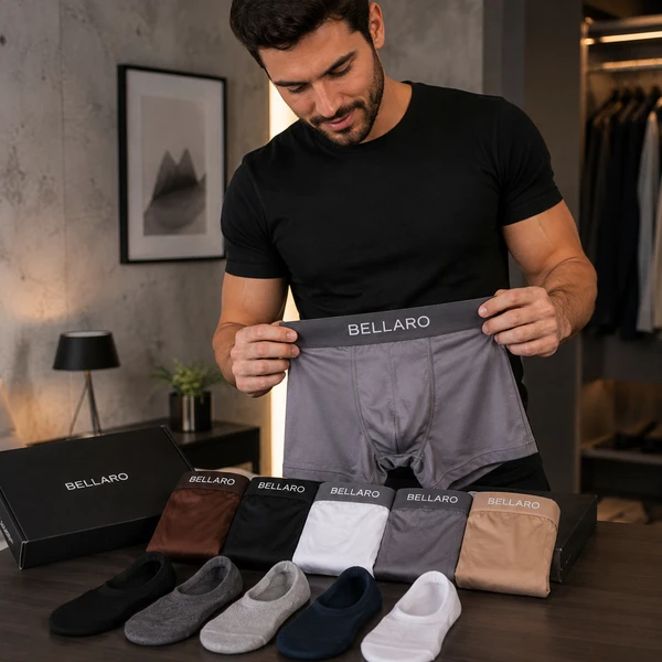 [Leve 10 e Pague 5] Kit Masculino Belvori – 5 Cuecas Boxer Premium + 5 Pares de Meias