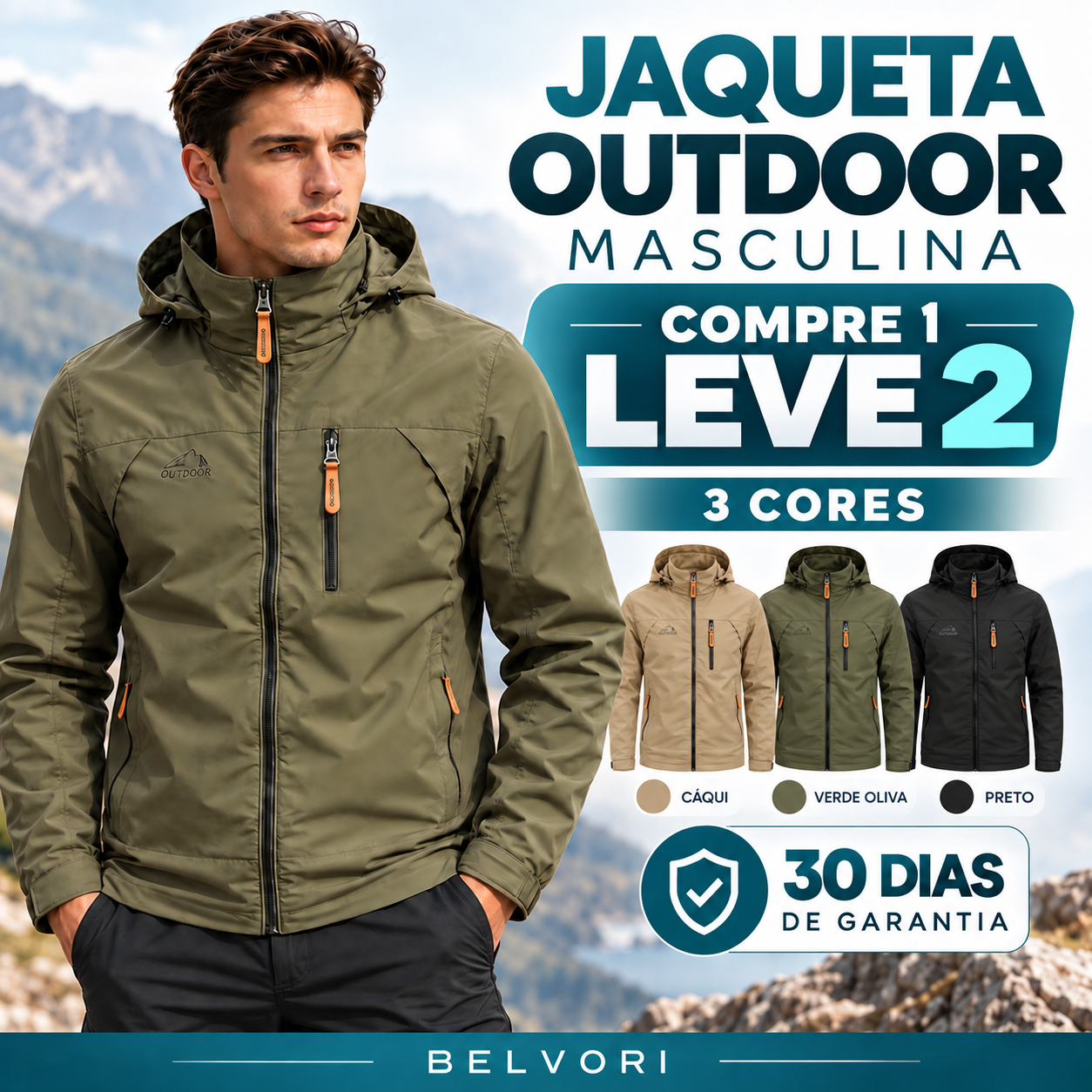 [Compre 1 Leve 2] Jaqueta Masculina Outdoor Impermeável com Capuz – Conforto, Proteção e Estilo