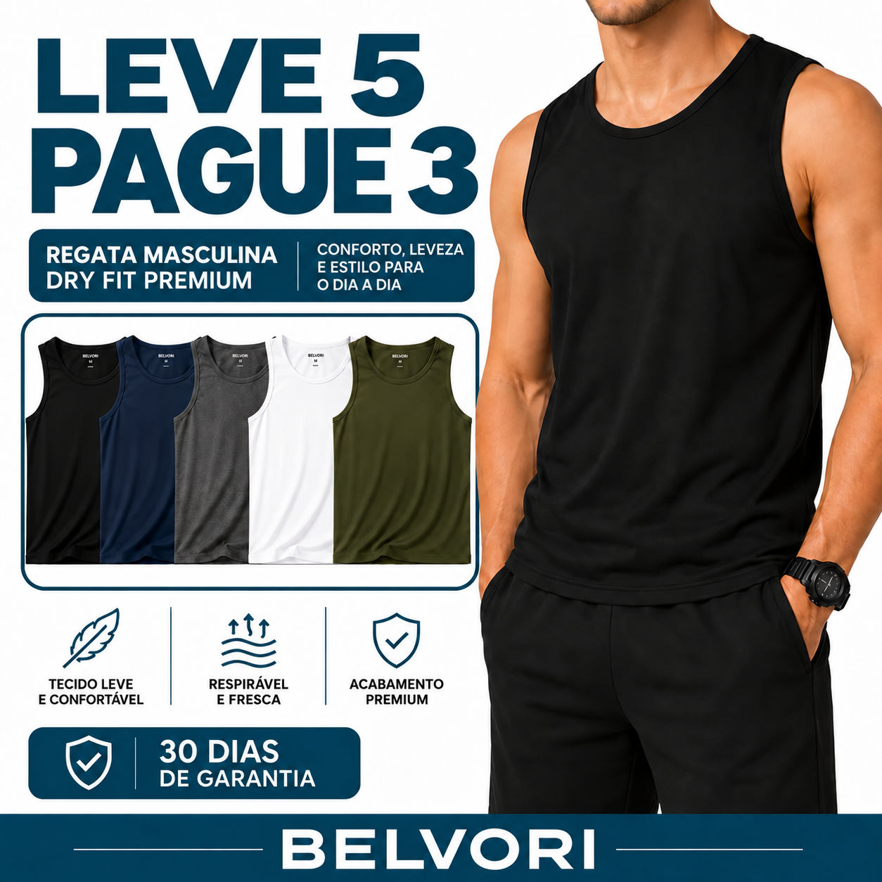 [Leve 5 e Pague 3] Regata Masculina Dry Fit Premium | Conforto, Leveza e Estilo para o Dia a Dia