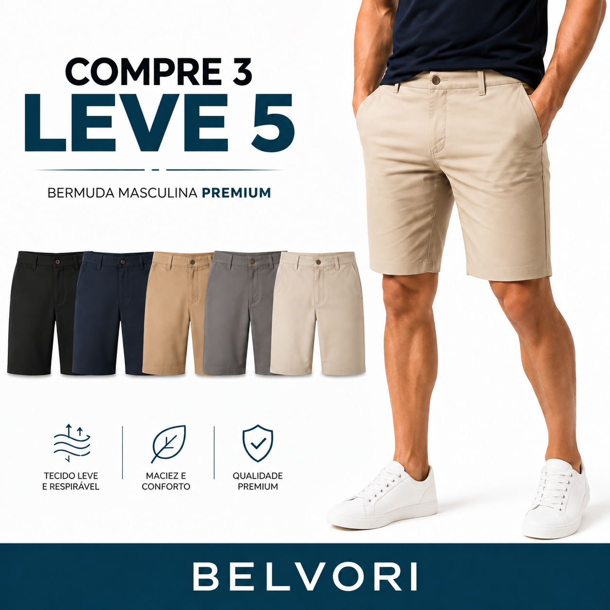 [Leve 5 e Pague 3] Bermuda Masculina Verona Premium | Conforto, Leveza e Estilo