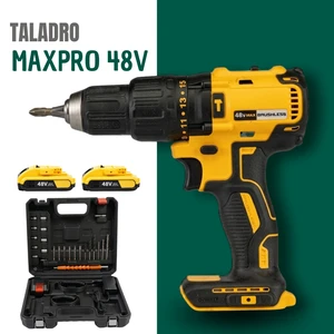 Kit Furadeira e Parafusadeira Sem Fio MaxPro 48V Completo + Maleta de Acessórios e 2 Baterias Grátis