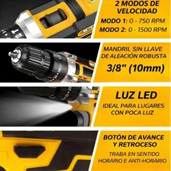 Kit Furadeira e Parafusadeira Sem Fio MaxPro 48V Completo + Maleta de Acessórios e 2 Baterias Grátis